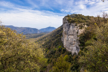 Beautiful spanish mountain landscape near the small village Rupit in Catalonia, park national