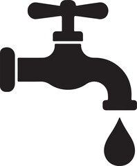 Water Faucet with Drop Silhouette Vector