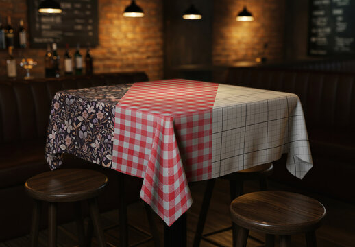 Table Cloth Extended on Pub Bar Table Mockup