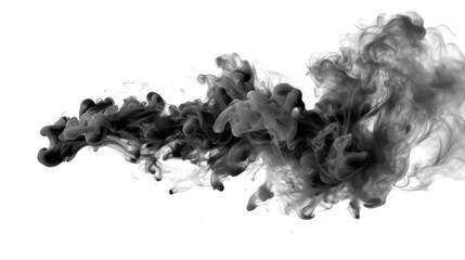 Dark smoke gracefully unfurling isolated on white background