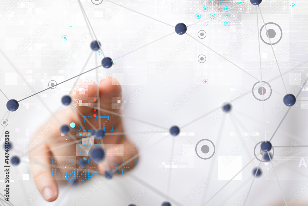 Poster neural network 3d illustration. big data and cybersecurity