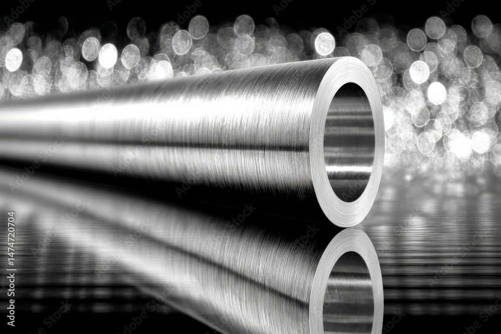 Aufkleber close-up of a polished metal rod reflecting light with a blurred bokeh background showcasing craftsm