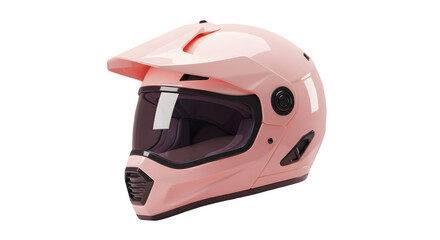 Fototapeta premium Pastel pink motorcycle helmet, sleek design, safety gear. Isolated on white or transparent background