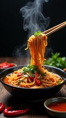 Steaming Bowl of Spicy Asian Noodles
