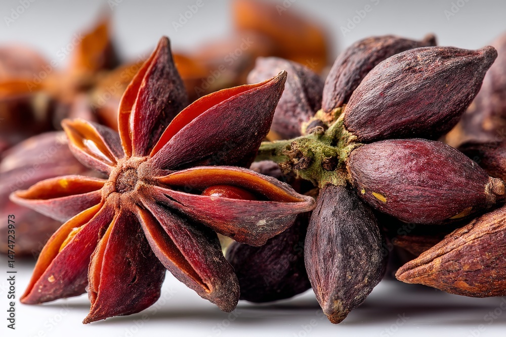 Poster Spices on display with star anise showcasing its unique star shape and deep reddish-brown hue in a detailed close-up