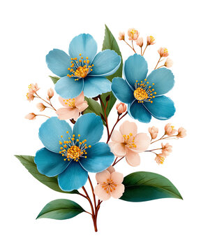 Fototapeta Pastel Peach and Teal Blue Flower Bouquet on Transparent Background