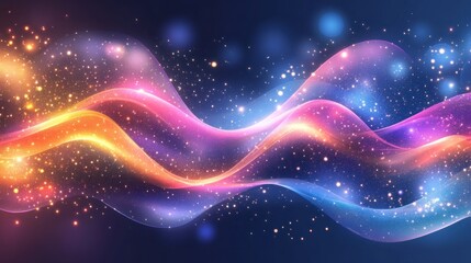 Obraz premium Abstract luminous waves of vibrant color, glimmering with particles