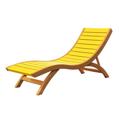  Yellow wooden beach sunbed isolated on white and transparent background.