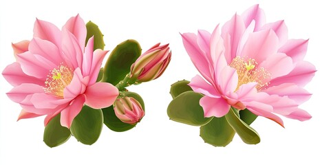 Fototapeta premium Pink Cactus Blossoms in Detailed Illustration