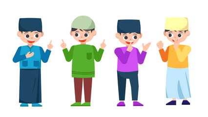 Illustration set of Islamic ramadan concept with muslim kids character flat vector