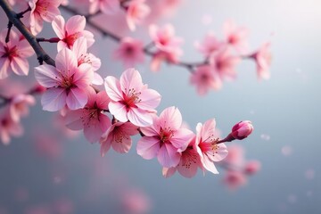 Intricate sakura branch pattern, full bloom, close-up view, pastel, flower