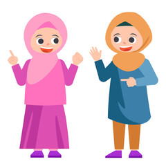 Illustration set of Islamic ramadan concept with muslim kids character flat vector