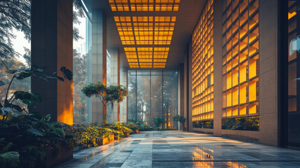 Mid-century modern design of BNI building in Jakarta with textured bricks and geometric windows.