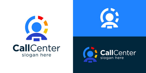 Creative modern call center logo template. Simple user with call telephone symbol, Customer service logo design vector illustration.