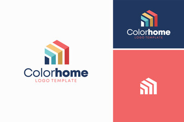 Colorful Ribbon Stripes Layer House Shape for Home Decoration Wall Printing Painting or Exterior Wallpaper logo design