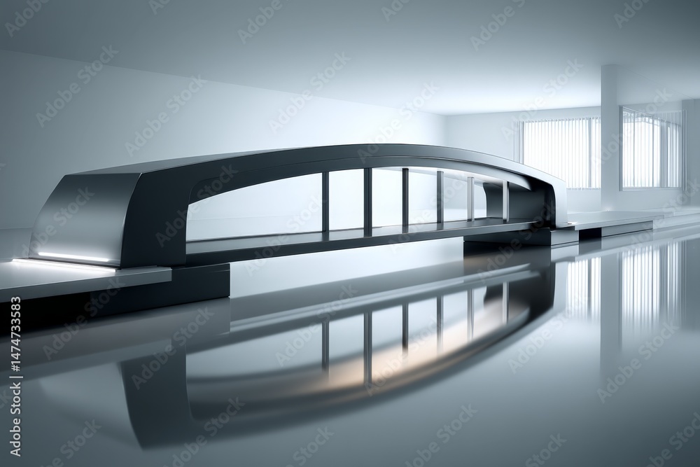 Poster Modern architectural bridge design in minimalistic interior setting with reflective surfaces