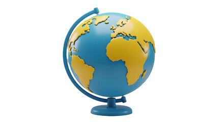 A vibrant blue and yellow globe, a symbol of global exploration and discovery. Isolated on white or transparent background