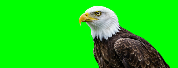 Obraz premium Bald eagle close-up with sharp gaze, iconic symbol of freedom and strength in nature Green Screen Background