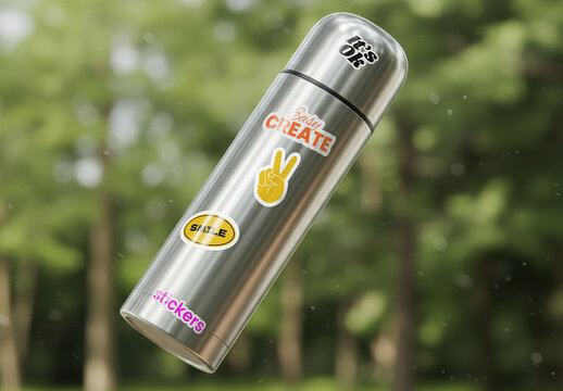Floating Thermos Sticker Mockup