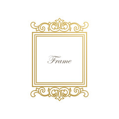 Ornamental frame in Victorian style. This ornate gold frame is perfect for use in wedding stationery designs, personal branding, greeting card, packaging and more.