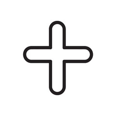Obraz premium A bold plus symbol in black line art stands centered with a transparent background