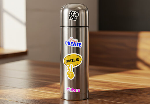 Silver Thermos Sticker Mockup