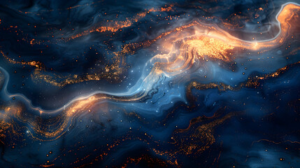 Fototapeta premium Cosmic Nebula with Blue Gold Swirl.