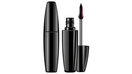 Obraz premium Sleek Black Mascara Tube with Wand and Applicator for Eye Makeup Application