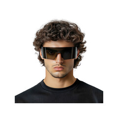 Stylish Young Man Wearing Trendy Shield Sunglasses