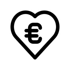 Euro Currency Symbol Inside a Heart Shape Representing Love for Money