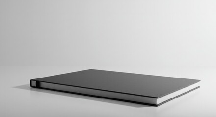Minimalist dark grey book mockup on reflective surface studio shot