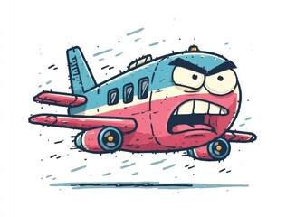An angry cartoon airplane in flight