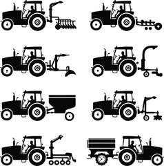 Obraz premium Tractor Icon Silhouette Set | Farming Machine Vector Art Agricultural Tractor Silhouettes | Farming & Equipment Icons