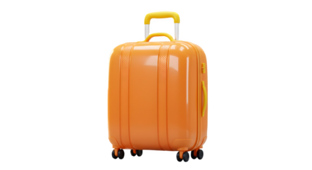 Orange upright suitcase icon 3d rendering isolated on white background. Cartoon plastic style icon