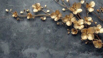 Gold Orchid Branch On Gray Concrete Background