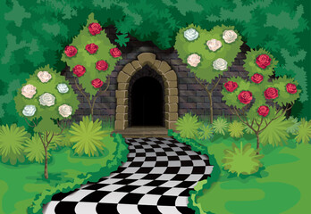 The magical garden of Wonderland. Thematic photo zone.
