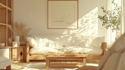 Elegant White Living Room with Wooden Textures