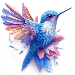 Obraz premium Colorful hummingbird in flight, floral background, nature art, design element