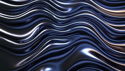 Obraz premium Abstract metallic drapery with flowing, wavy lines, displaying deep hues of dark gray and silver. Detailed, smooth, reflective surface texture