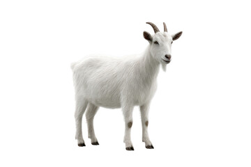 Fototapeta premium Standing white goat with horns isolated on transparent background