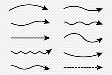 Waving arrows shape set. Set simple flat arrows isolated