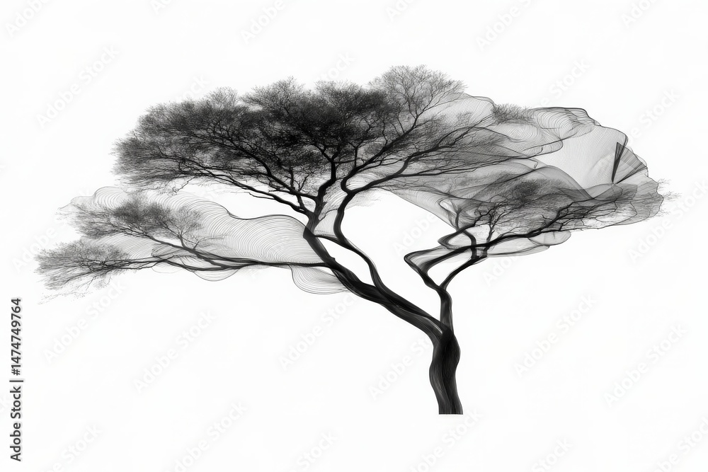 Leinwandbilder artistic representation of a tree with flowing lines and textures showcasing nature's elegance in a 