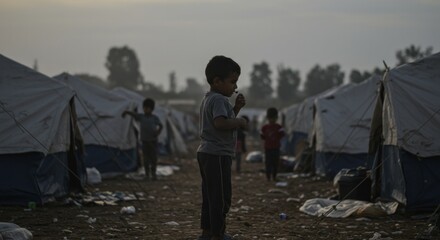 Young boy in refugee camp evokes resilience and strength in adversity