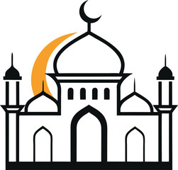 Modern Islamic Flat Mosque Illustration ,Clean Vector Design, Islamic Architecture Vector Art