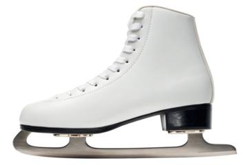 Classic white figure ice skate with sharp steel blade isolated with transparent background