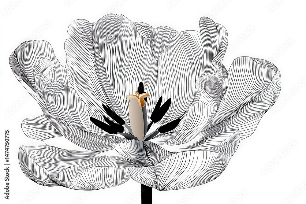 Aufkleber detailed line drawing of a blooming flower showcasing elegant petals and intricate patterns with a f
