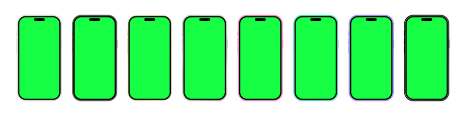 Smartphone Front Mockup with Green Screen Chromakey Vector Set