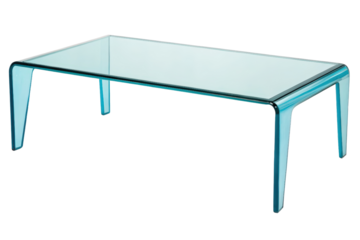 Modern transparent light blue glass coffee table design isolated with transparent background