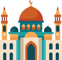 Modern Islamic Flat Mosque Illustration ,Clean Vector Design, Islamic Architecture Vector Art