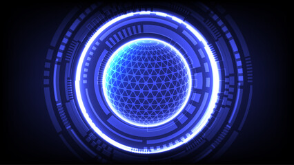 Abstract Technology Connection Luminous Blue Lines and Dots on Dark Background